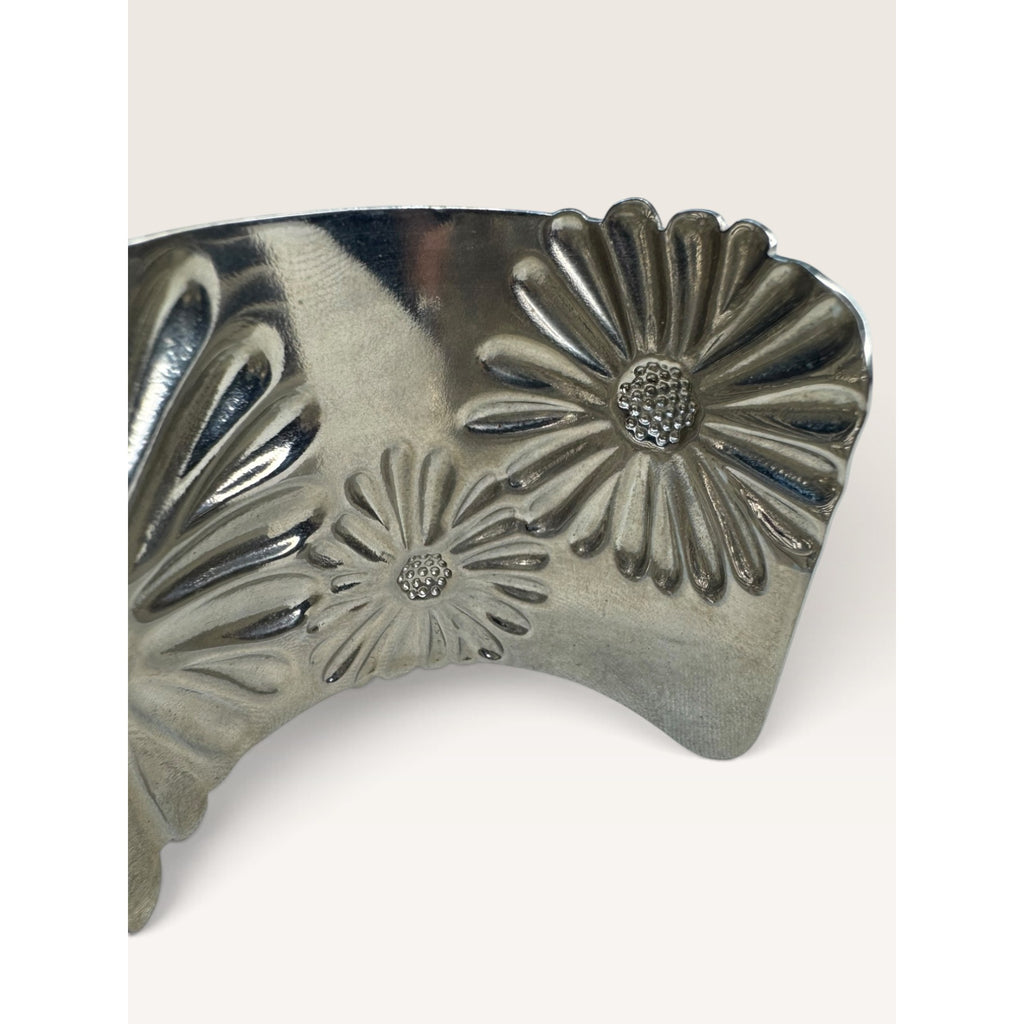 Daisy Flower Embossed Stainless Steel Wide Cuff Bracelet 2.02" Contemporary