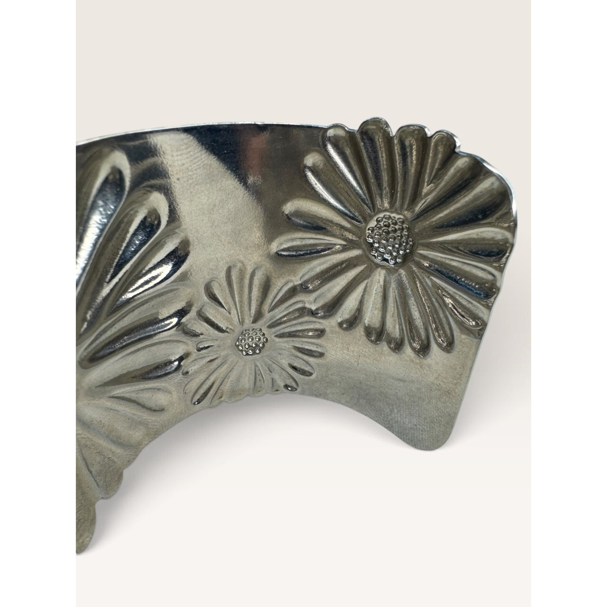 Daisy Flower Embossed Stainless Steel Wide Cuff Bracelet 2.02" Contemporary