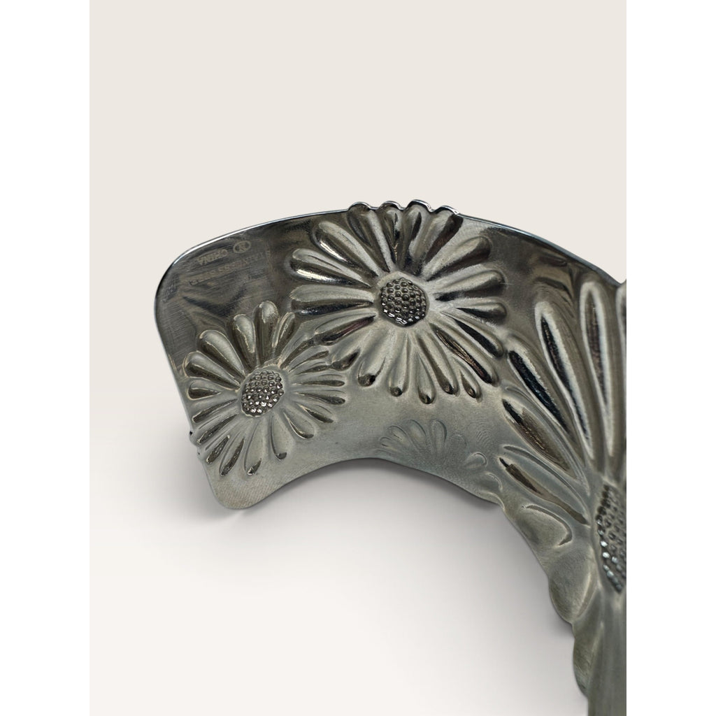 Daisy Flower Embossed Stainless Steel Wide Cuff Bracelet 2.02" Contemporary