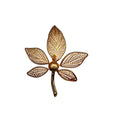 Filigree Leaf Brooch Gold Tone Openwork Floral 1970s Vintage