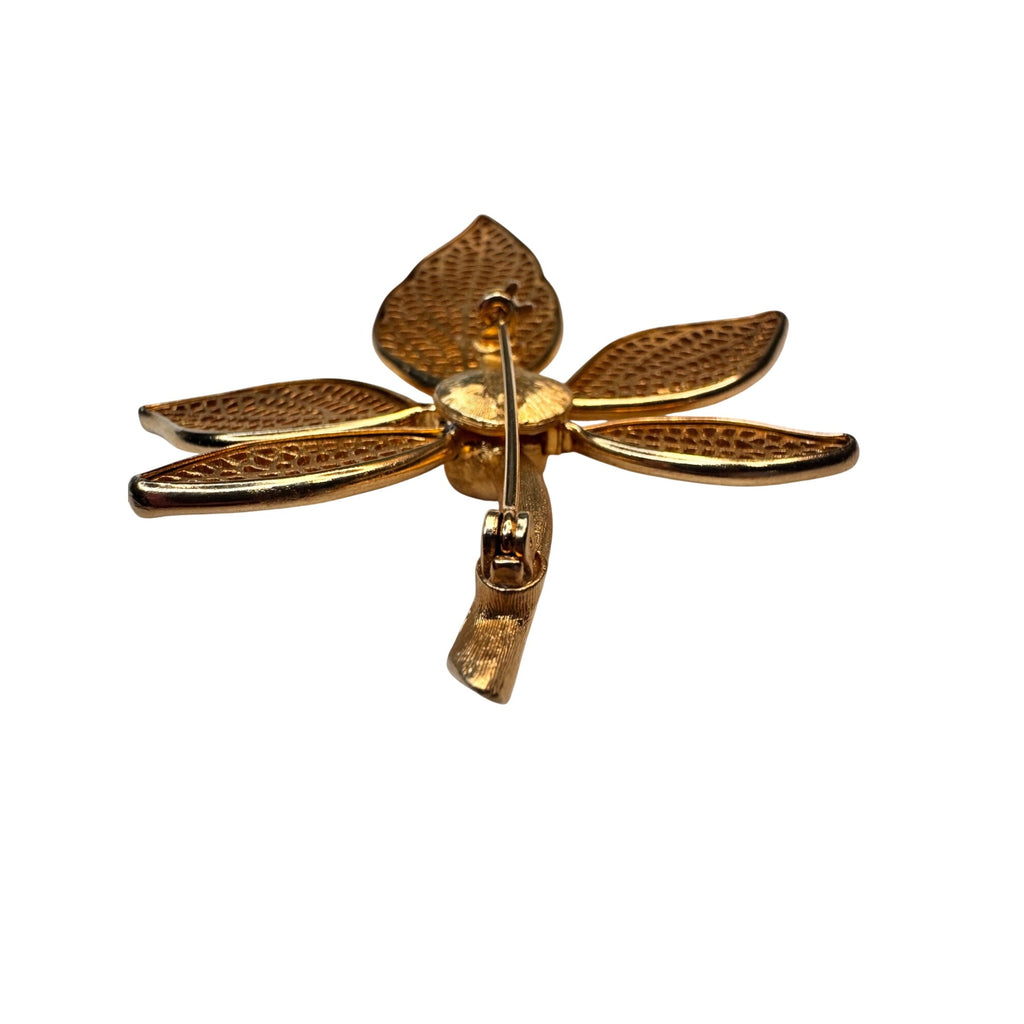 Filigree Leaf Brooch Gold Tone Openwork Floral 1970s Vintage