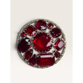 Mid Century 1950s Red Glass Crystal Rhinestone Gold Tone Brooch Domed Vintage