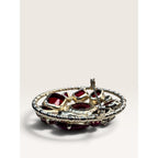Mid Century 1950s Red Glass Crystal Rhinestone Gold Tone Brooch Domed Vintage