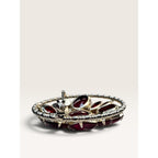 Mid Century 1950s Red Glass Crystal Rhinestone Gold Tone Brooch Domed Vintage