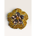1960s Amber Crystal Lavender Lucite Flower Brooch Gold Tone Openwork Vintage
