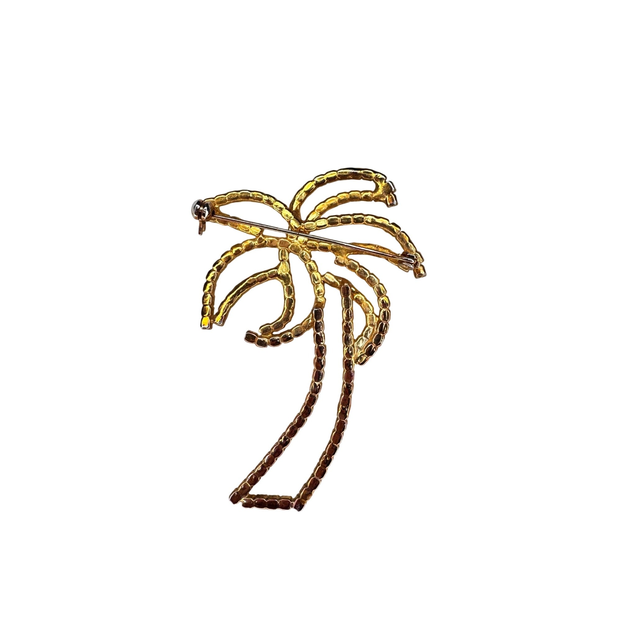 Palm Tree Brooch Gold Tone Crystal Rhinestone Figural 1980s Vintage