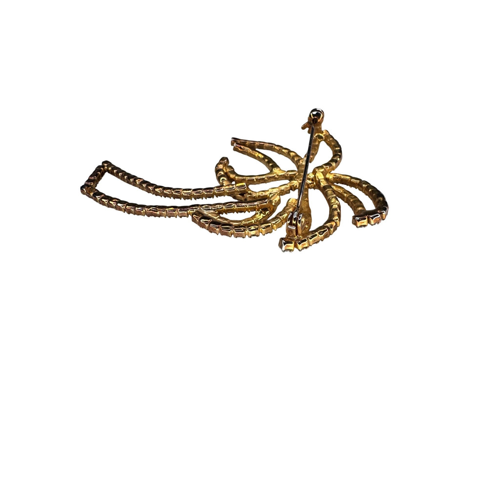 Palm Tree Brooch Gold Tone Crystal Rhinestone Figural 1980s Vintage