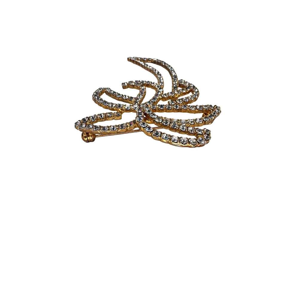 Palm Tree Brooch Gold Tone Crystal Rhinestone Figural 1980s Vintage