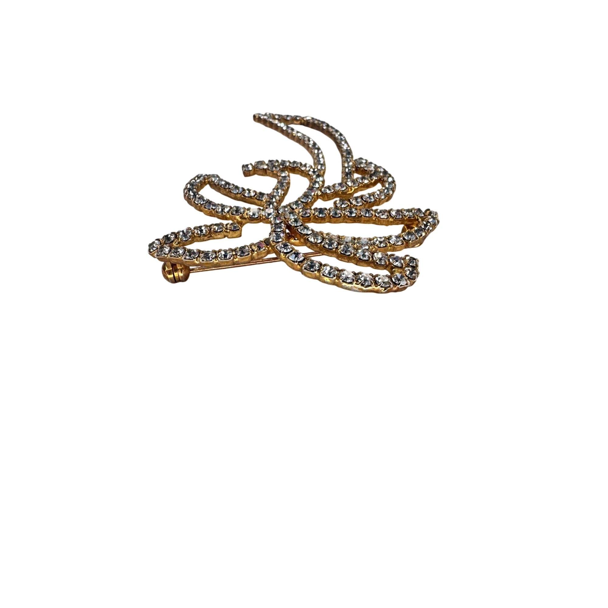 Palm Tree Brooch Gold Tone Crystal Rhinestone Figural 1980s Vintage