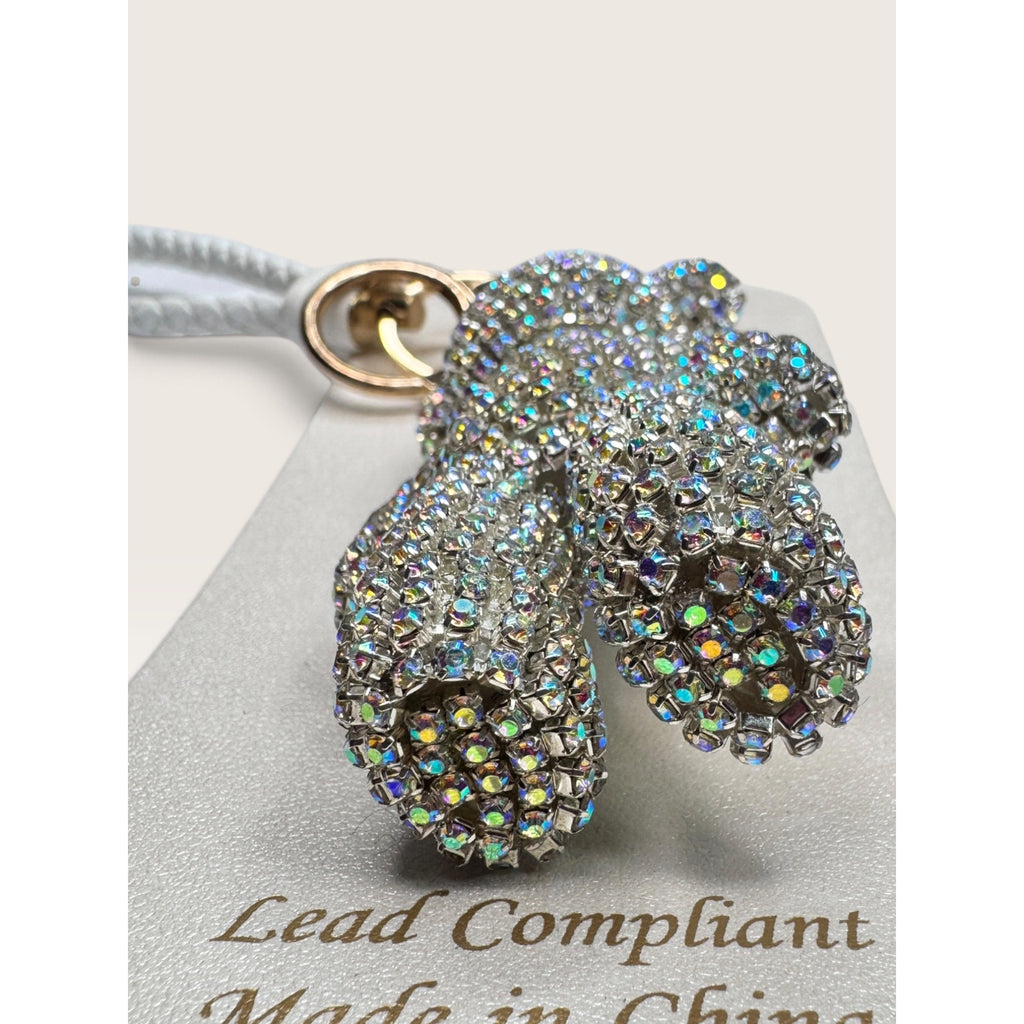Natasha Rhinestone Teddy Bear Bag Charm Keychain New With Tags Silver White