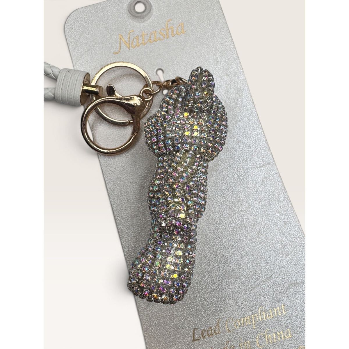 Natasha Rhinestone Teddy Bear Bag Charm Keychain New With Tags Silver White