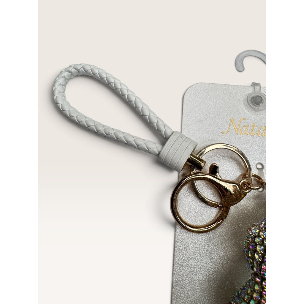 Natasha Rhinestone Teddy Bear Bag Charm Keychain New With Tags Silver White