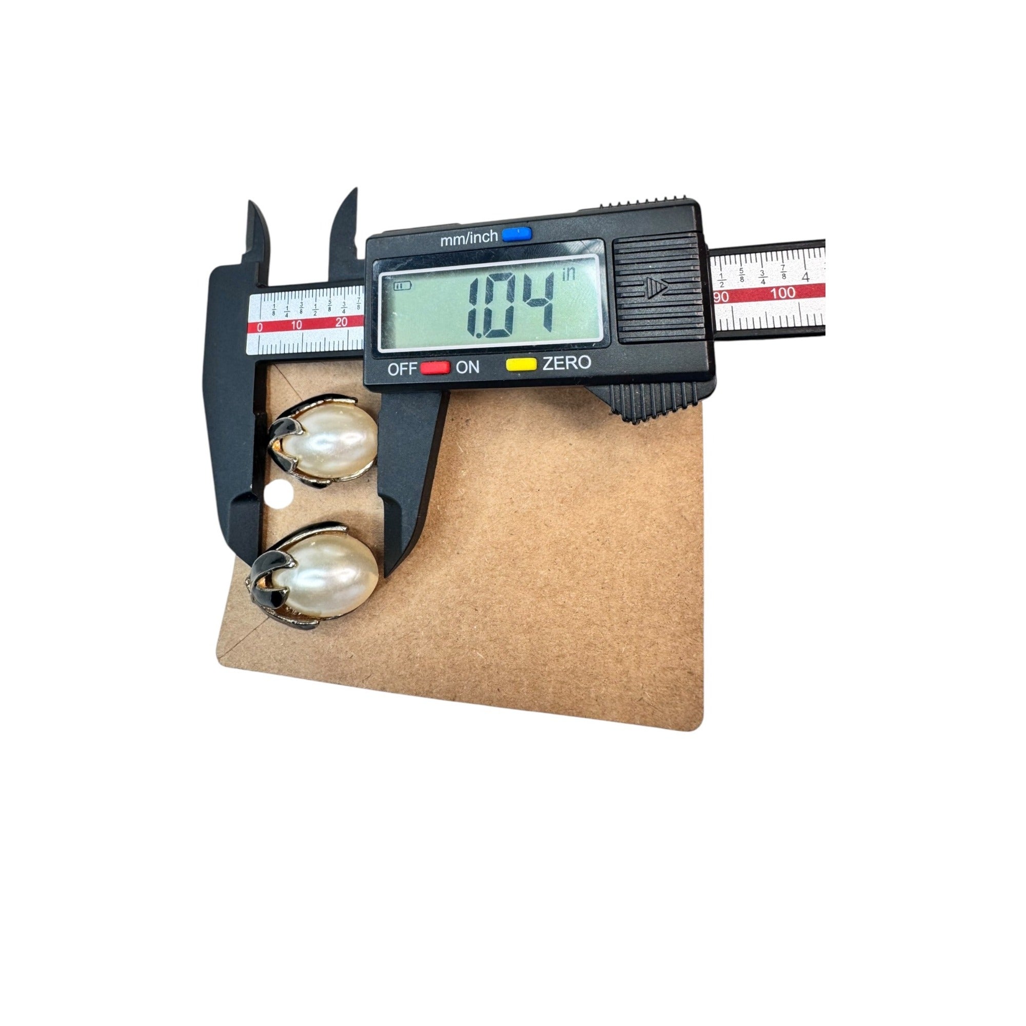 white faux pearl black enamel gold tone clip on earrings