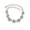 Gold-Tone Necklace Pink AB Crystals Teal Acrylic Beads 12.25"-18" Vintage
