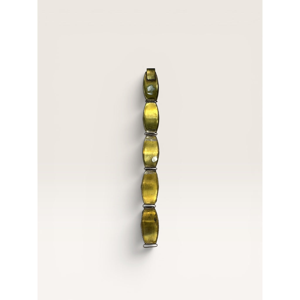 Italian Micro Mosaic Floral Link Bracelet Brass Made in Italy 7" Vintage