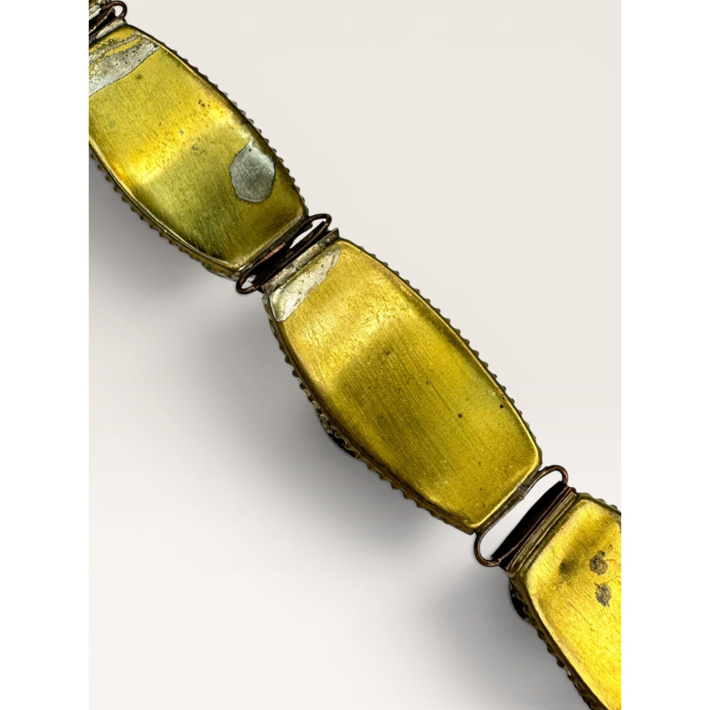 Italian Micro Mosaic Floral Link Bracelet Brass Made in Italy 7" Vintage