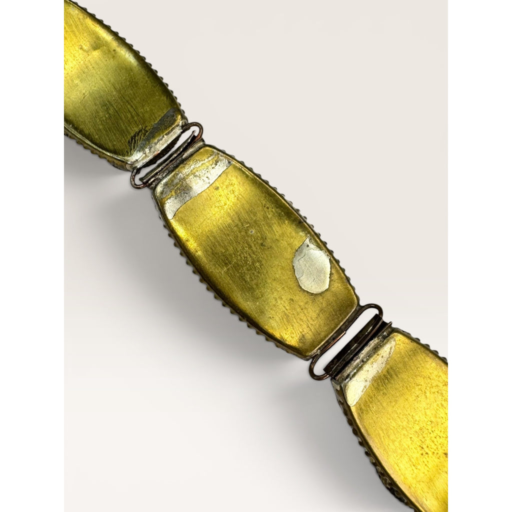 Italian Micro Mosaic Floral Link Bracelet Brass Made in Italy 7" Vintage