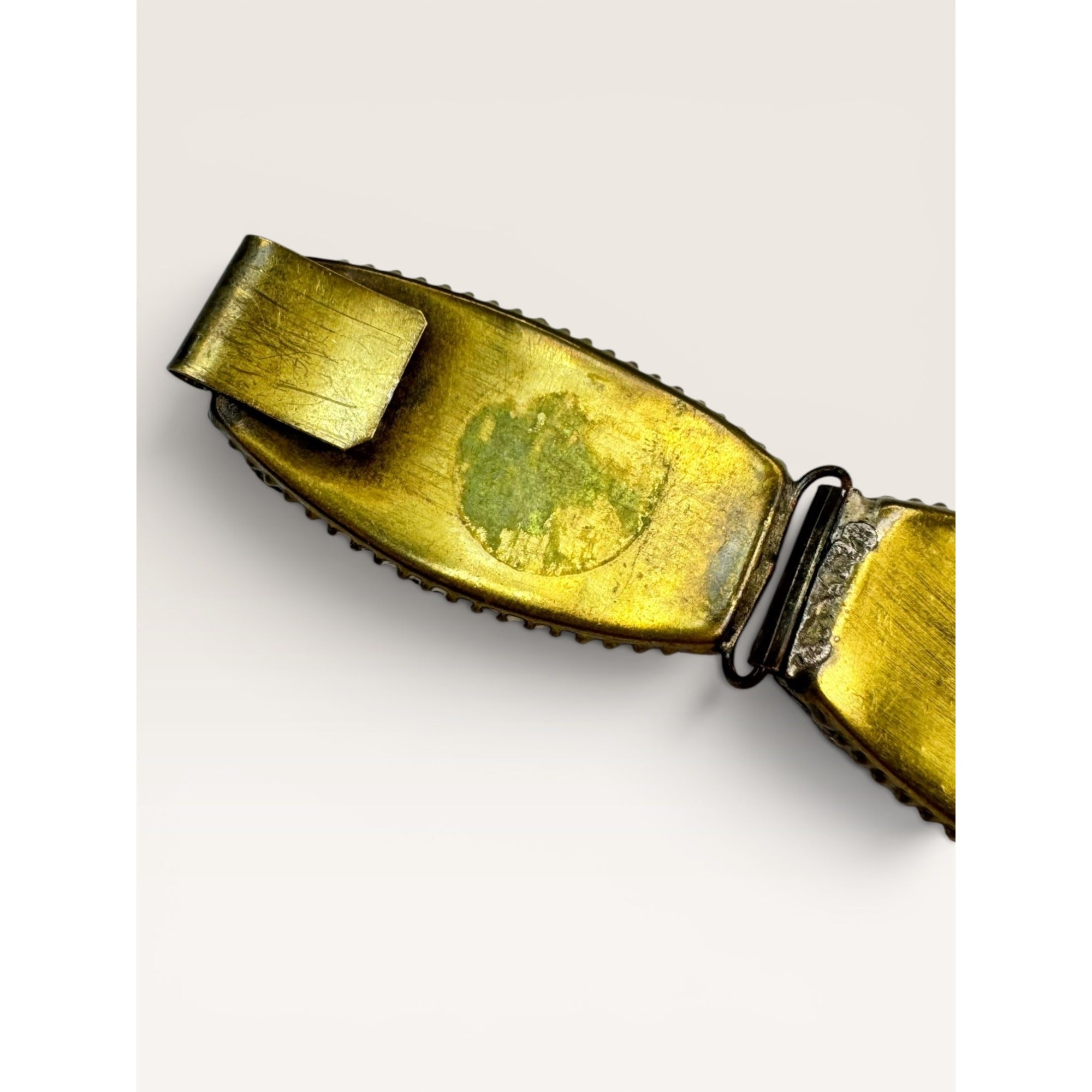 Italian Micro Mosaic Floral Link Bracelet Brass Made in Italy 7" Vintage