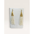 14K Gold Freshwater Cultured Pearl Tassel Dangle Earrings Vintage