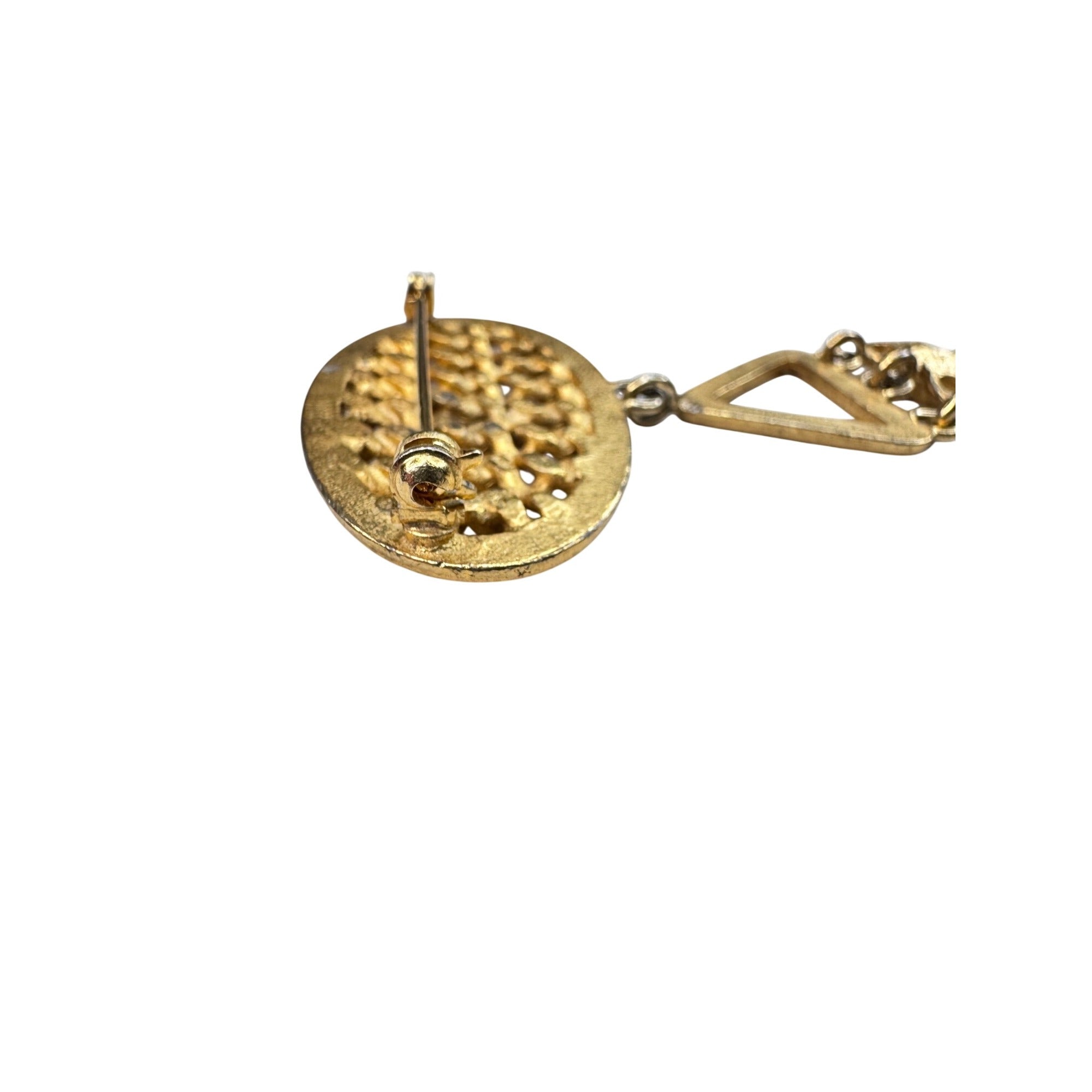 Unsigned Keyhole Brooch Gold Tone Dangling Key Lock Bow Charms 1980s Vintage