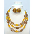 West Germany Amber Yellow Acrylic Beaded Necklace Earrings Set 1960s Vintage