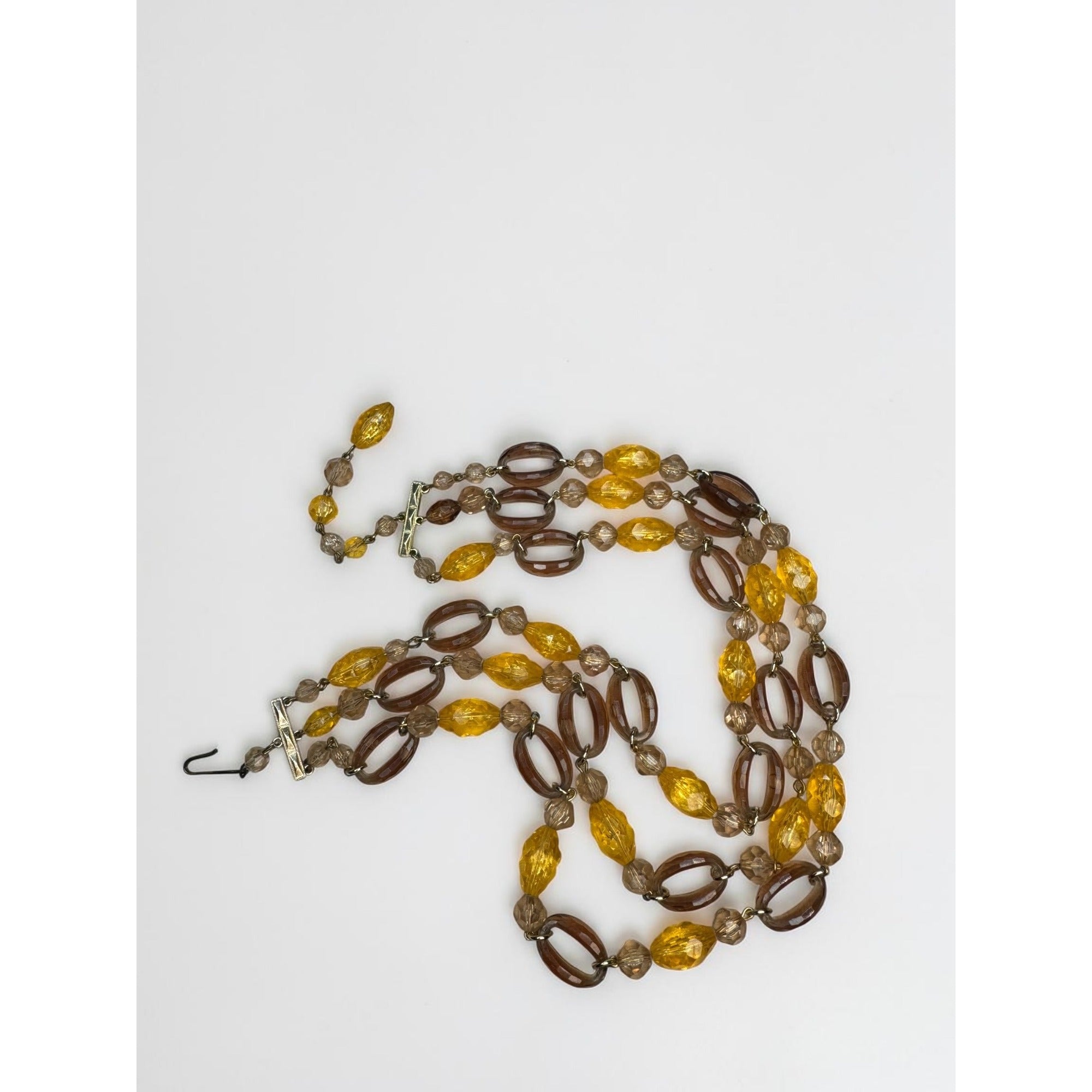 West Germany Amber Yellow Acrylic Beaded Necklace Earrings Set 1960s Vintage