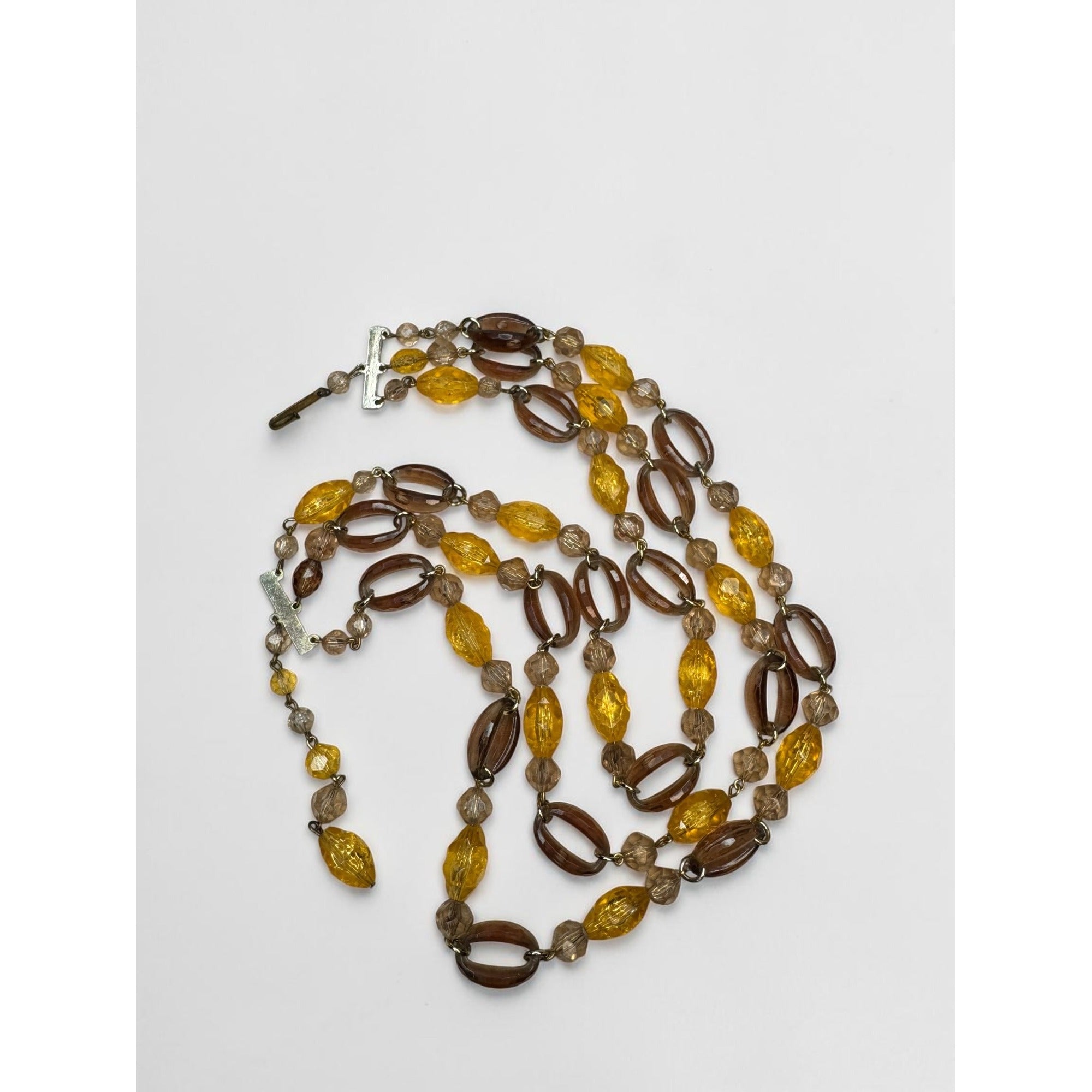 West Germany Amber Yellow Acrylic Beaded Necklace Earrings Set 1960s Vintage
