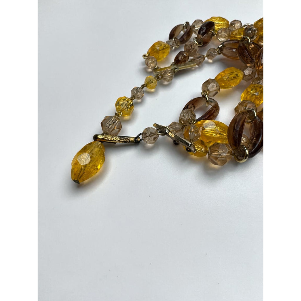 West Germany Amber Yellow Acrylic Beaded Necklace Earrings Set 1960s Vintage