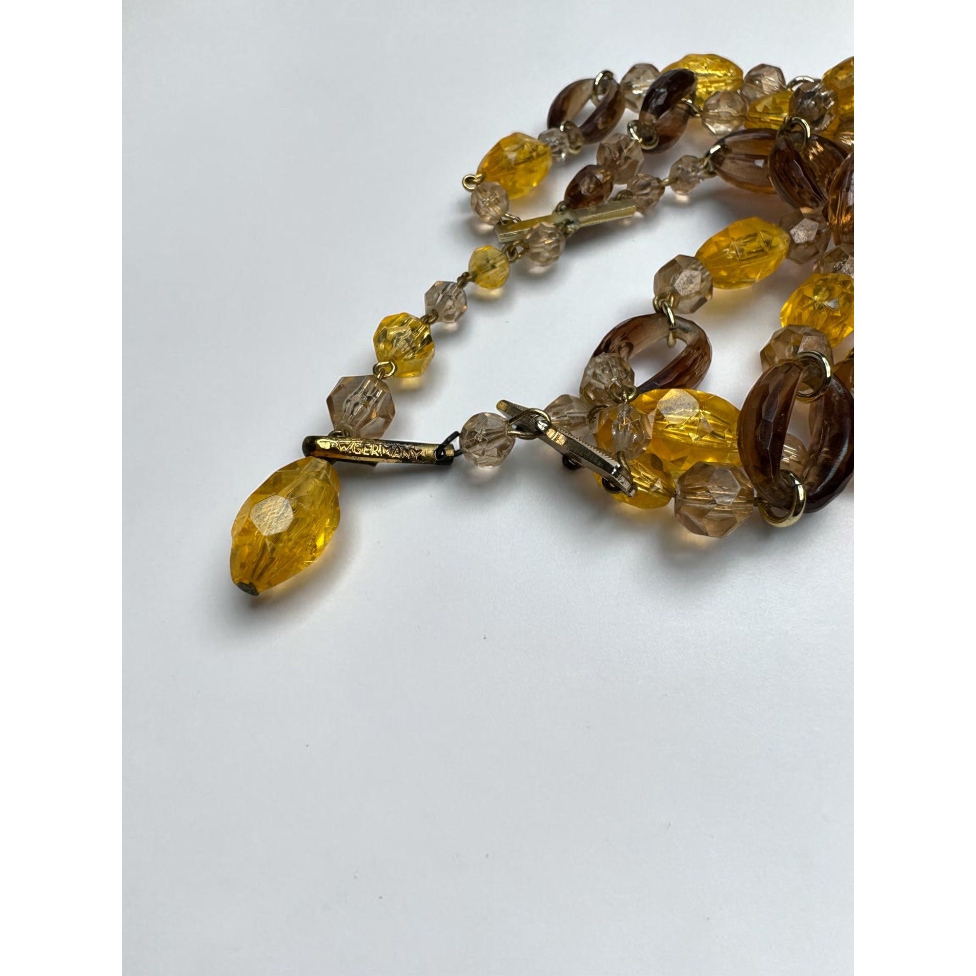 West Germany Amber Yellow Acrylic Beaded Necklace Earrings Set 1960s Vintage
