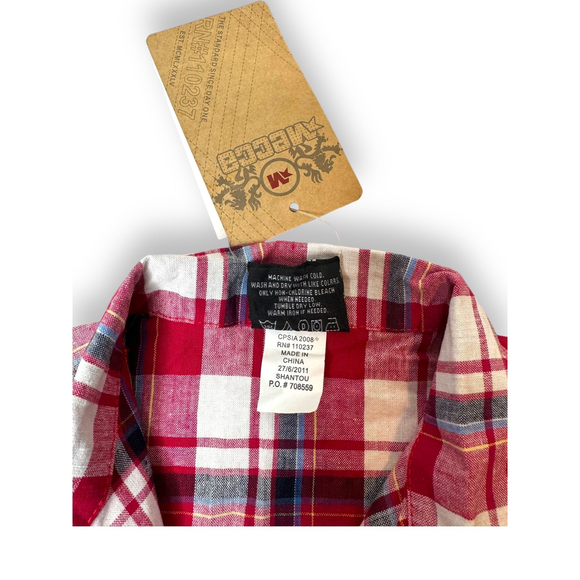Mecca Boys 3T Red Plaid Cotton Collared Button Short Sleeve Shirt