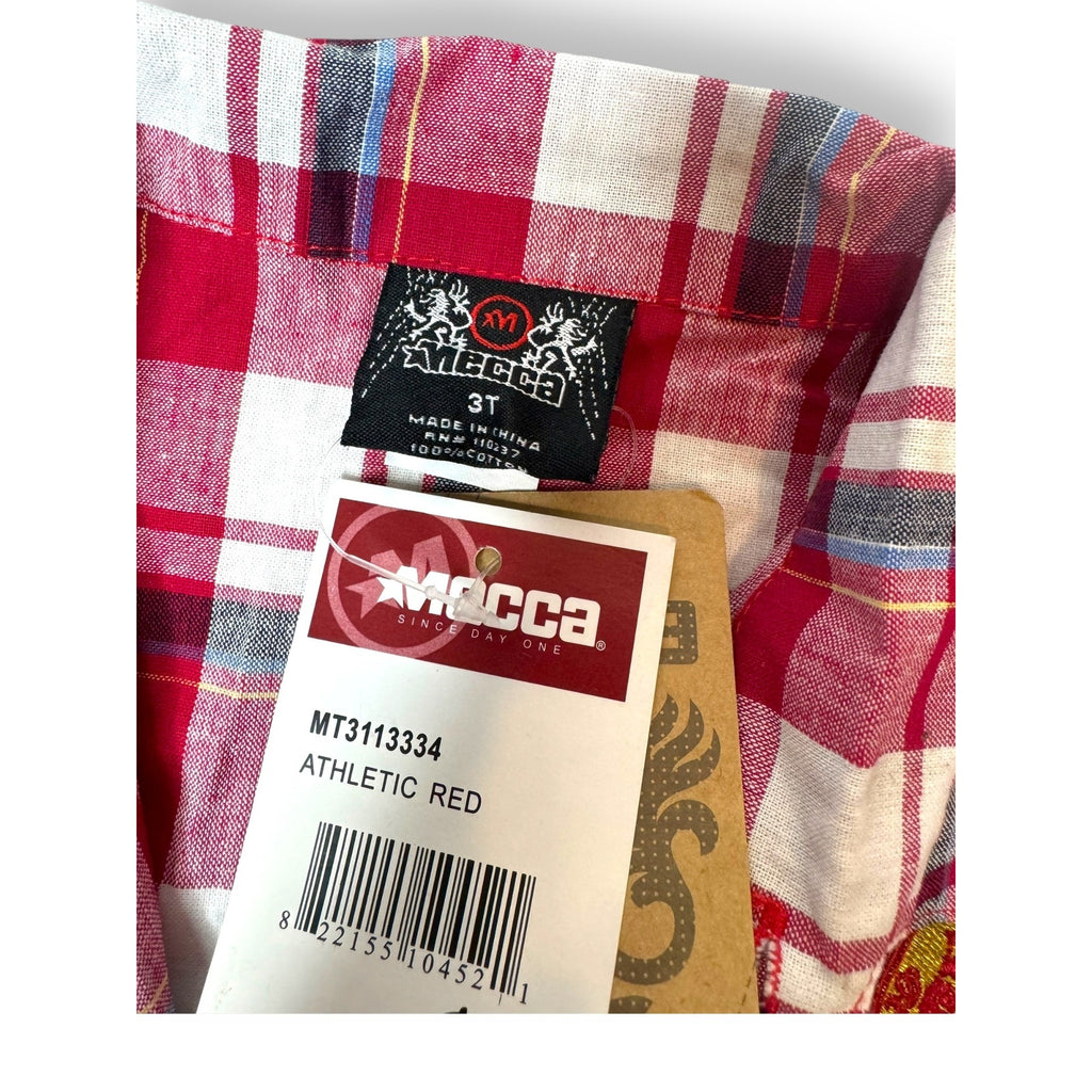 Mecca Boys 3T Red Plaid Cotton Collared Button Short Sleeve Shirt