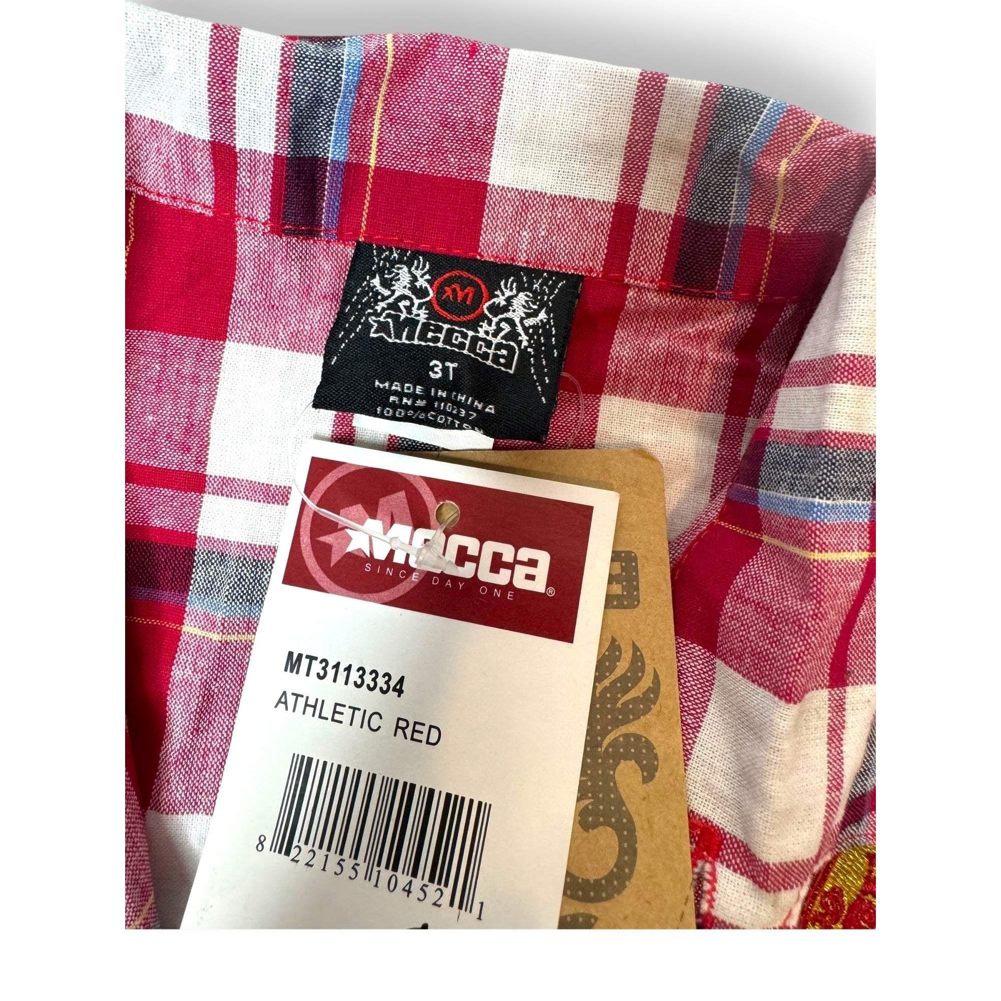 Mecca Boys 3T Red Plaid Cotton Collared Button Short Sleeve Shirt