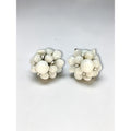 Czechoslovakia Milk Glass Cluster Screw Back Earrings White Floral 1950s Vintage