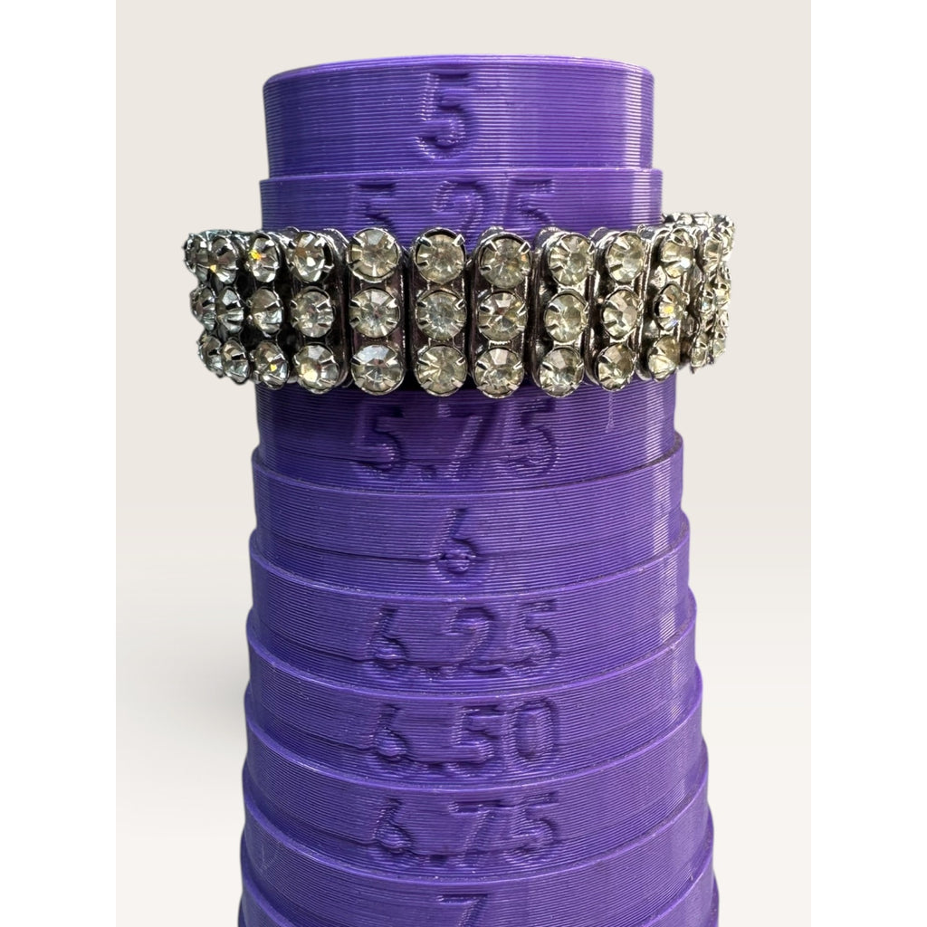 1950s British Hong Kong 3 Row Clear Crystal Rhinestone Expansion Bracelet .55"
