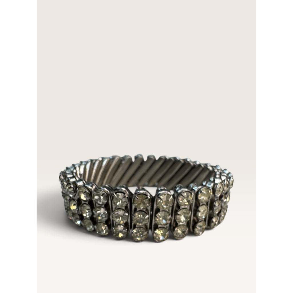 1950s British Hong Kong 3 Row Clear Crystal Rhinestone Expansion Bracelet .55"
