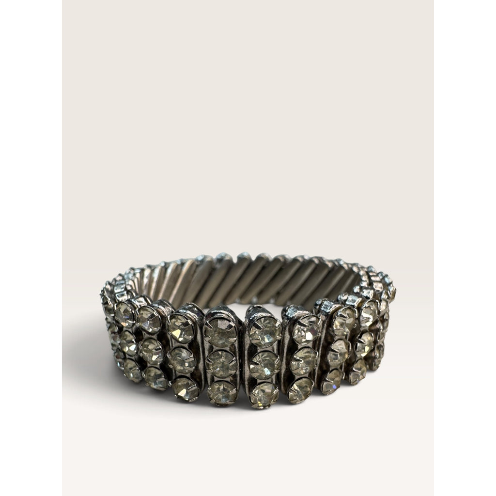 1950s British Hong Kong 3 Row Clear Crystal Rhinestone Expansion Bracelet .55"