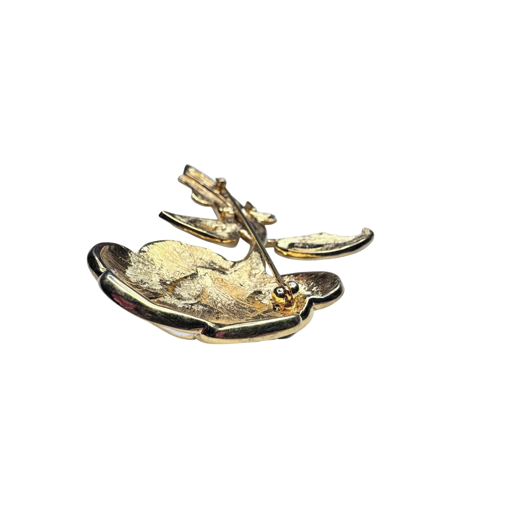 Nolan Miller Rose Brooch Gold Tone Pave Crystal 1980s Glamour Collection