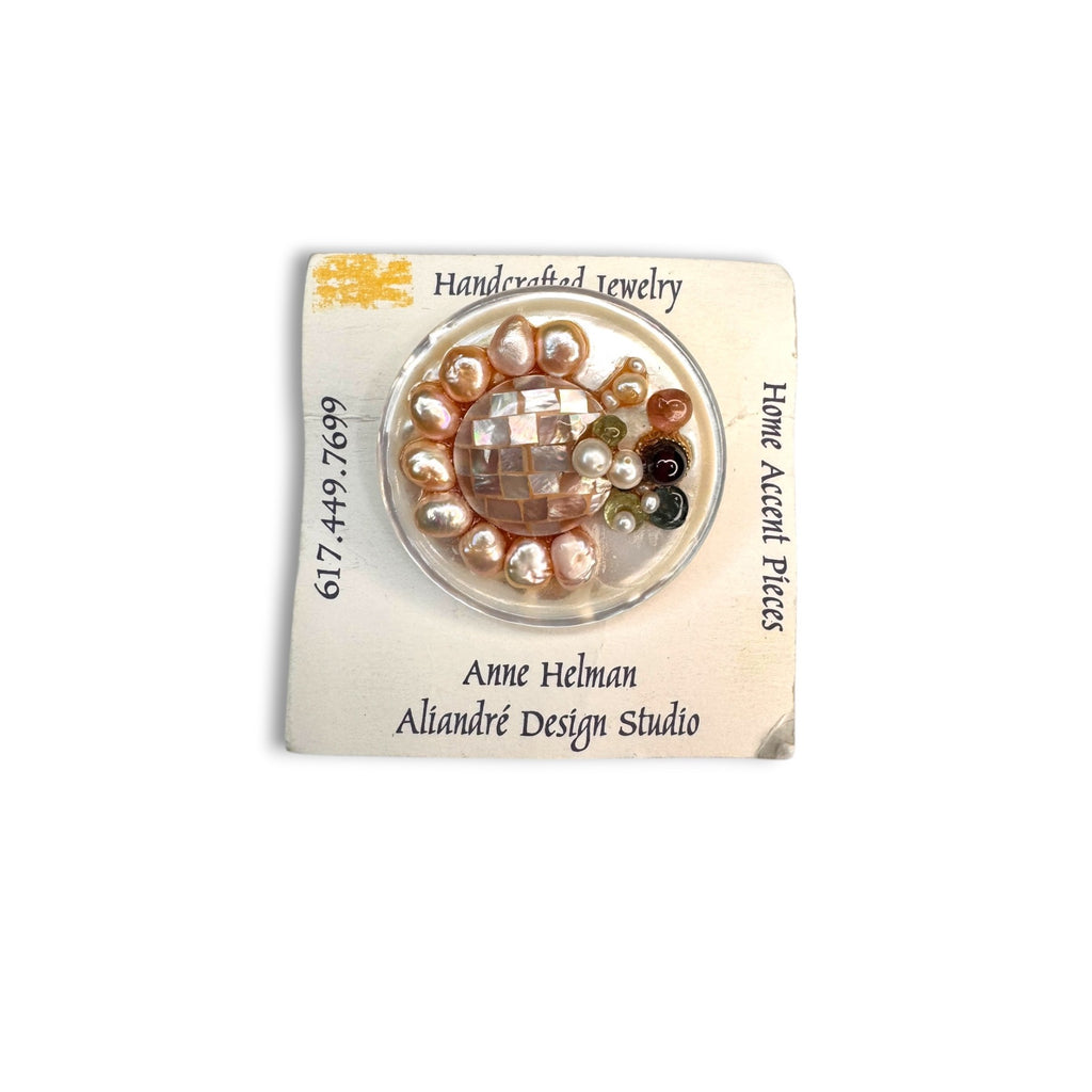 Anne Helman MOP Pearl Tourmaline Brooch Pendant Vintage Y2K