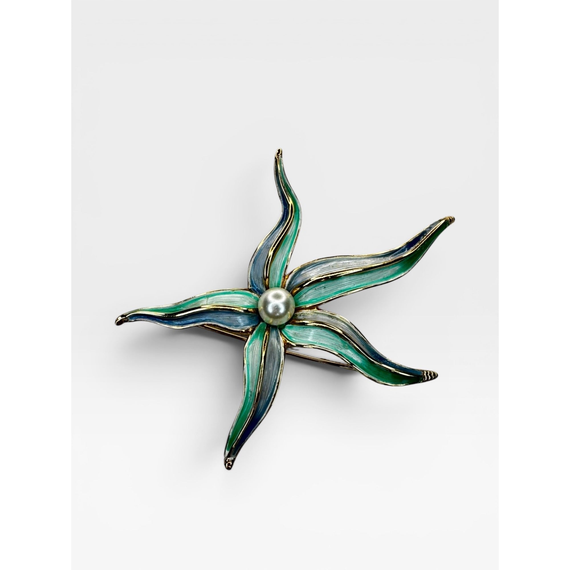 Marcel Boucher 9103P Enamel Orchid Flower Brooch Pearl 1965