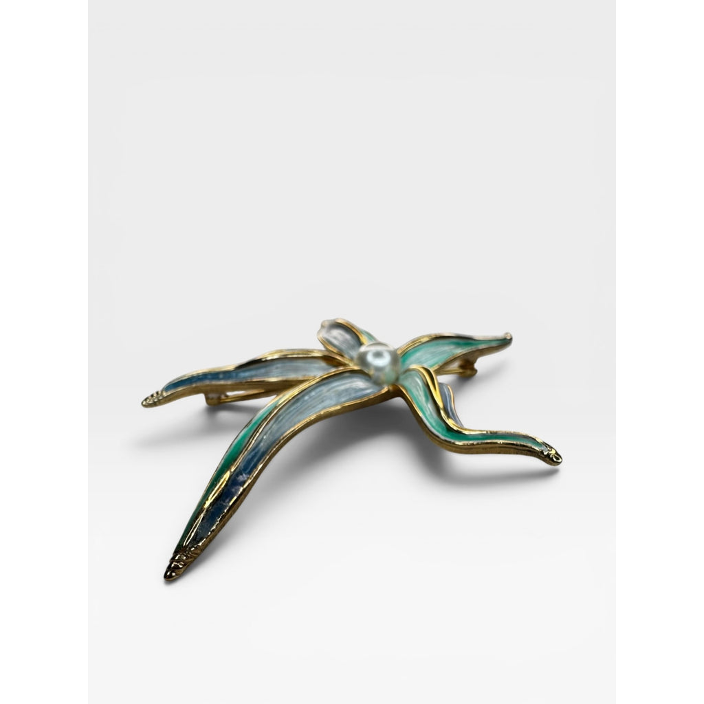 Marcel Boucher 9103P Enamel Orchid Flower Brooch Pearl 1965