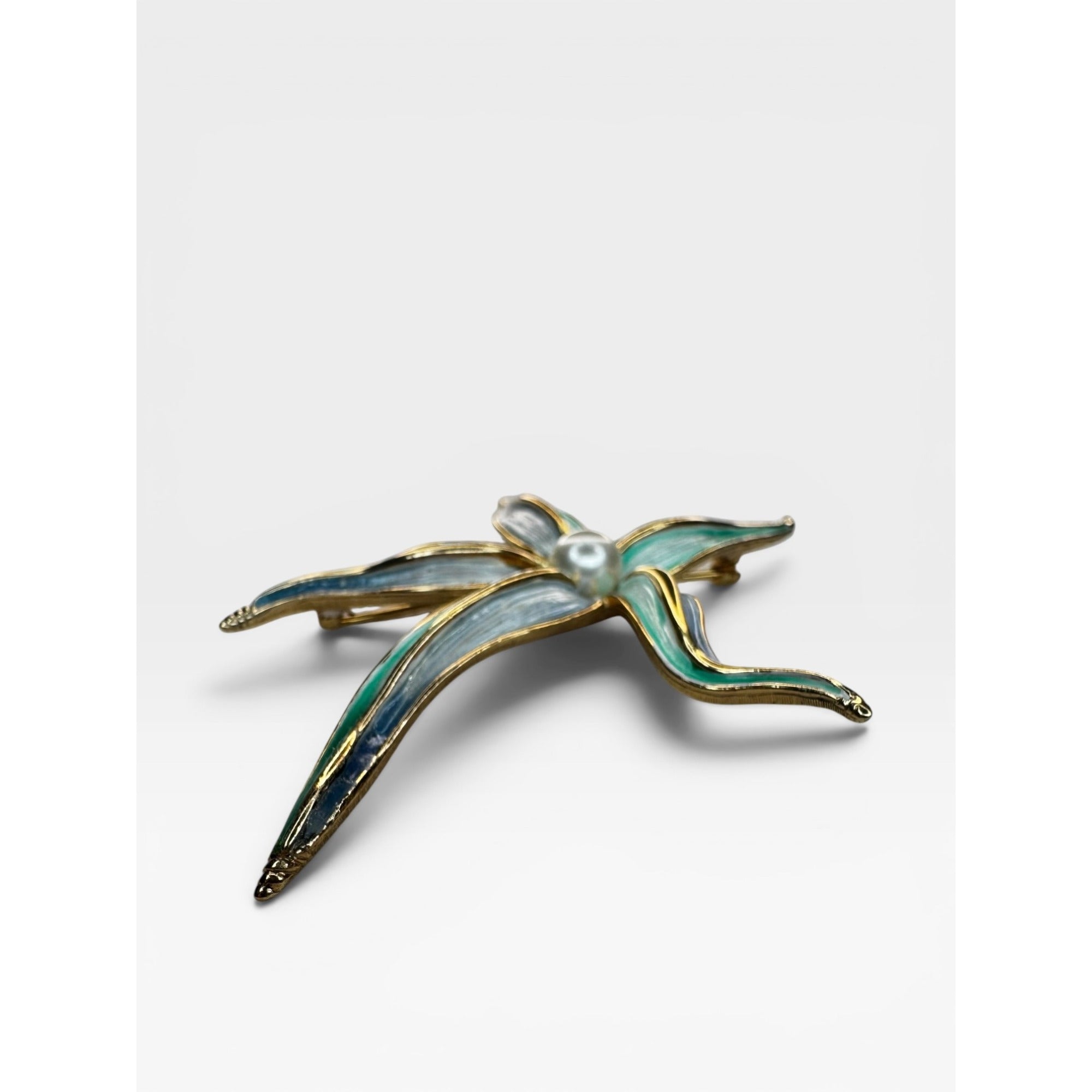 Marcel Boucher 9103P Enamel Orchid Flower Brooch Pearl 1965