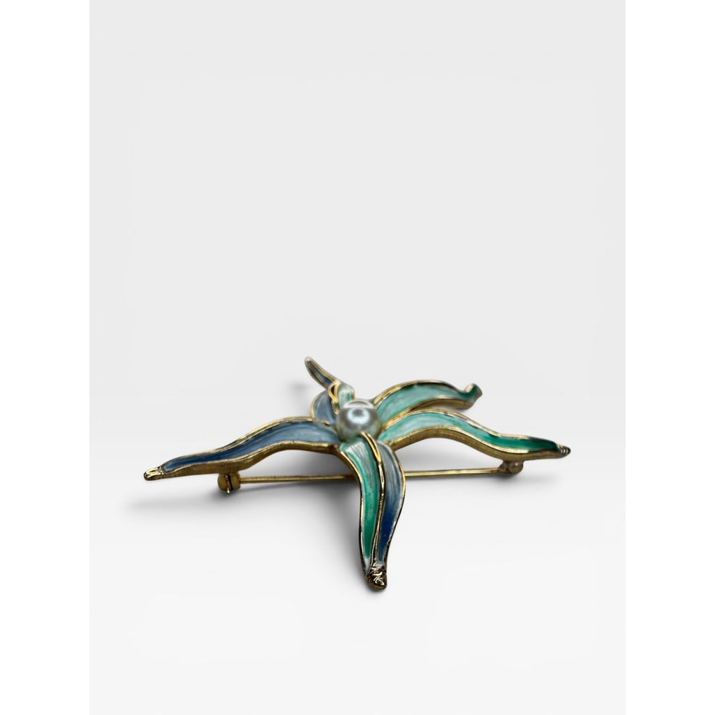 Marcel Boucher 9103P Enamel Orchid Flower Brooch Pearl 1965