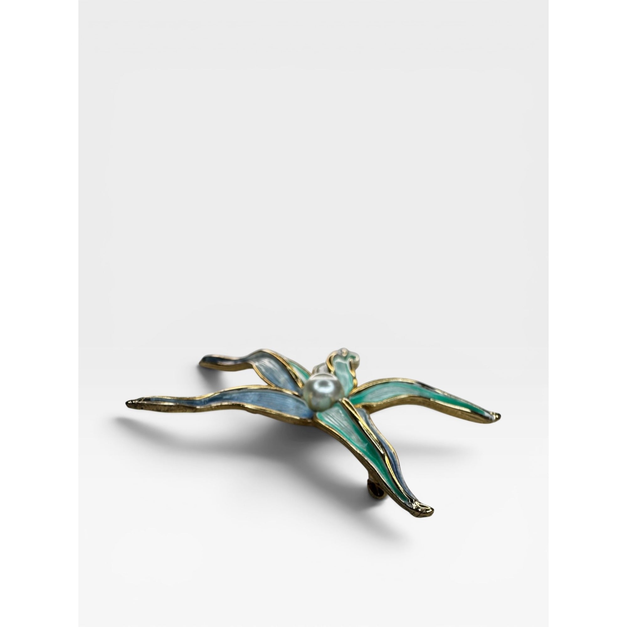Marcel Boucher 9103P Enamel Orchid Flower Brooch Pearl 1965