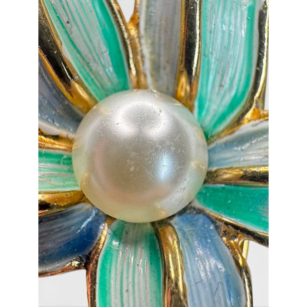 Marcel Boucher 9103P Enamel Orchid Flower Brooch Pearl 1965