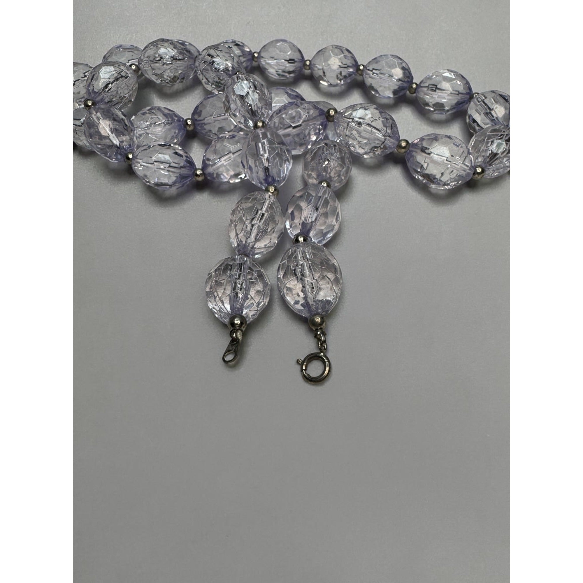 Light Lavender Faceted Acrylic Beaded Necklace Earrings Set 1980s Vintage