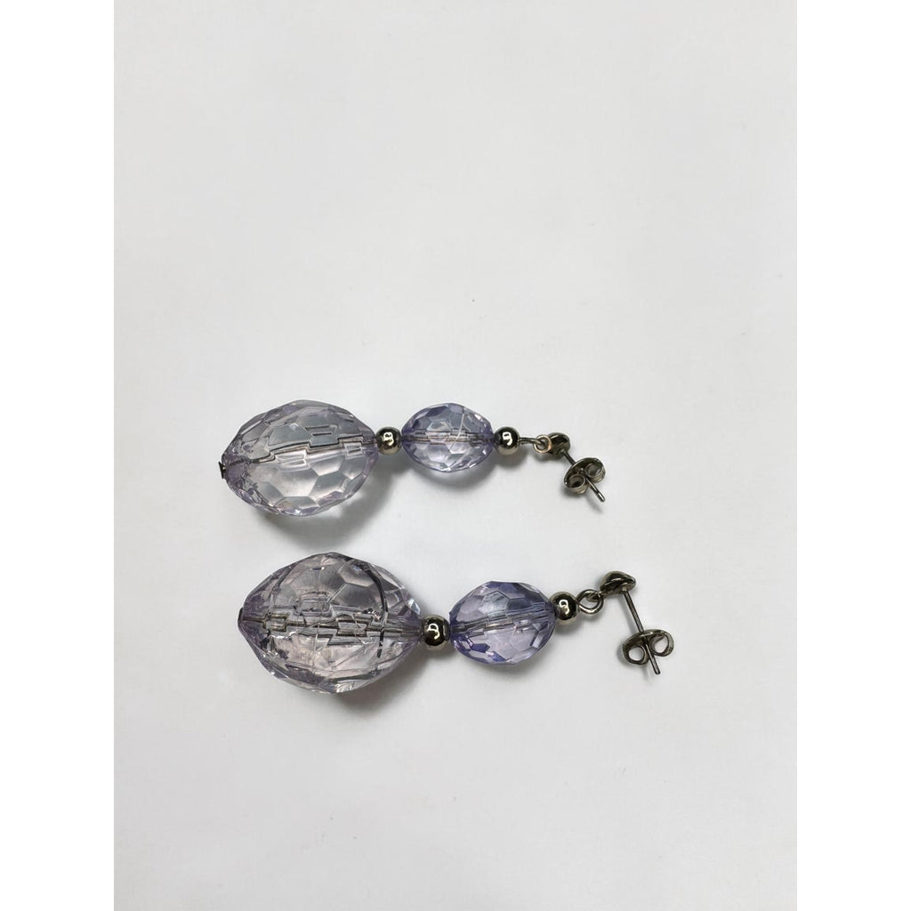 Light Lavender Faceted Acrylic Beaded Necklace Earrings Set 1980s Vintage
