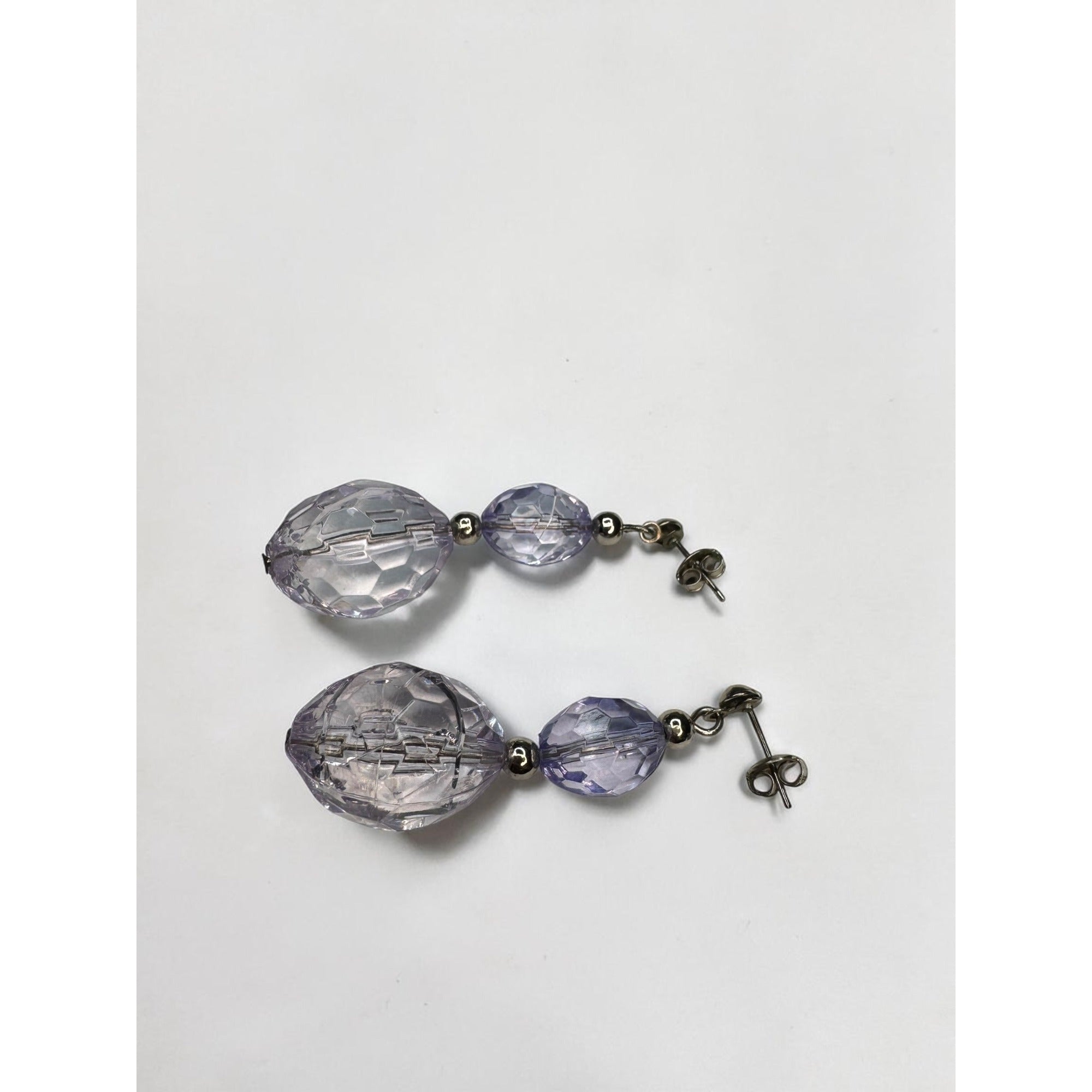 Light Lavender Faceted Acrylic Beaded Necklace Earrings Set 1980s Vintage