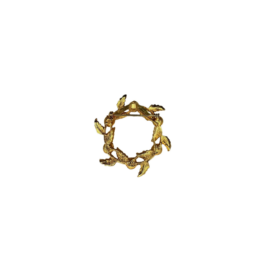 DFA Gold Tone Pearl Laurel Wreath Brooch Leaf Circle Pin Vintage