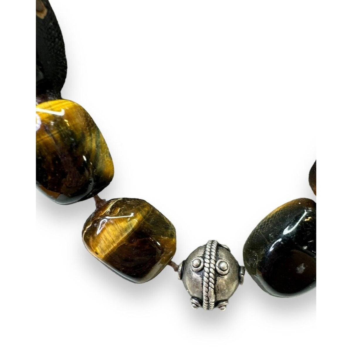 Sterling Silver 925 Tigers Eye Necklace Heavy Chunky 90s Vintage