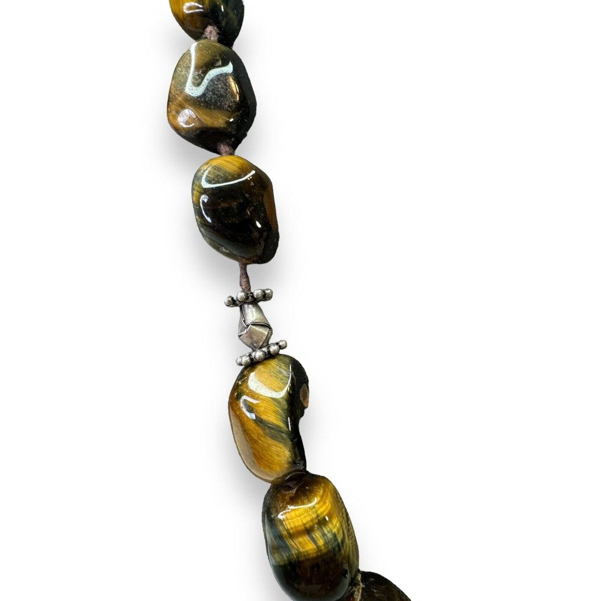 Sterling Silver 925 Tigers Eye Necklace Heavy Chunky 90s Vintage